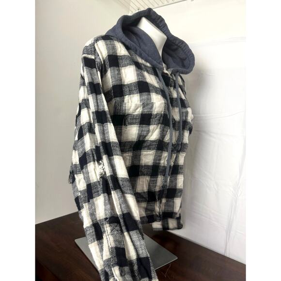 American Eagle Y2K Cropped, Hooded Distressed Flannel Top XL - Picture 3 of 8